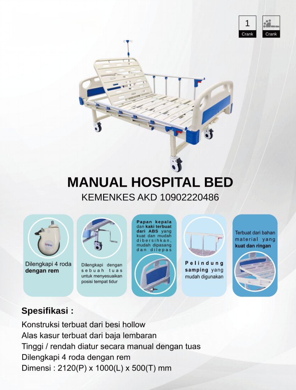 Manual Hospital Bed 1 Crank