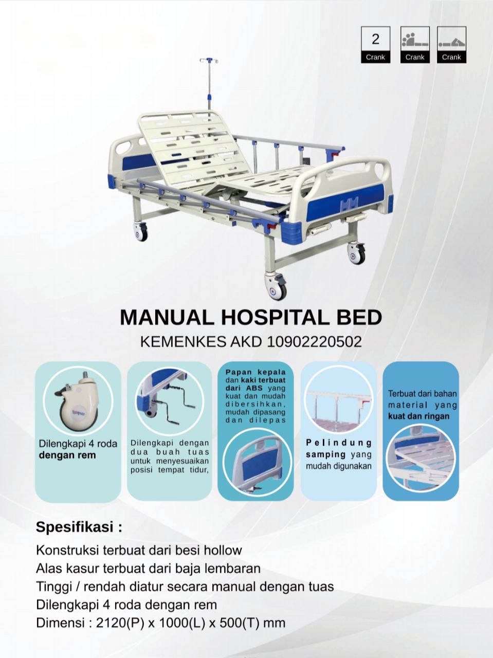 Manual Hospital Bed 2 Crank